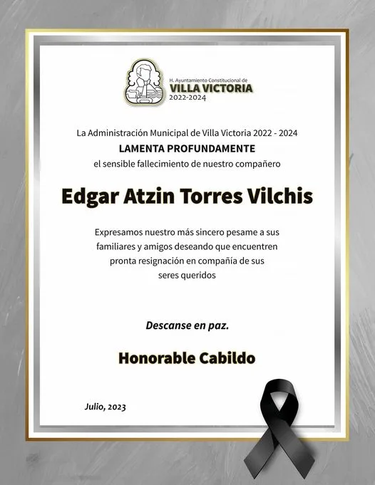 El Honorable Ayuntamiento de Villa Victoria lamenta profundamente la pena jpg