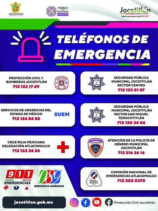 En caso de alguna emergencia le compartimos los numeros telefonicos jpg