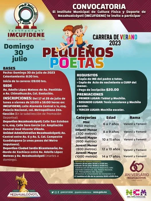 IMCUFIDENE ¡No te pierdas la carrera de verano PequenosPoetas jpg