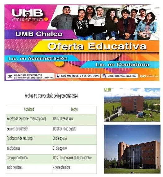 LA UNIVERSIDAD MEXIQUENSE DEL BICENTENARIO CAMPUS CHALCO OFRECE LAS LICENCIATURA jpg