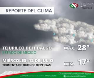 ReporteDelClima Este miercoles 12 de julio en TejupilcoDeHidalgo tendra