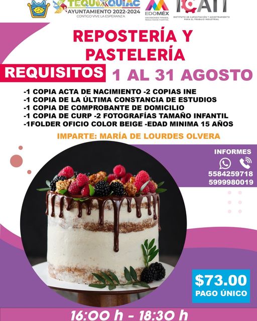 ¡INSCRIBETE AL CURSO DE REPOSTERIA Y PASTELERIA CON VALOR CURRICULAR