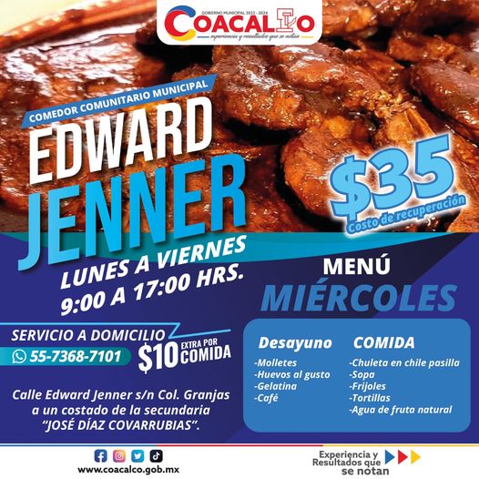 ¡Te compartimos el menu del comedor comunitario Edward Jenner ¡Tambien