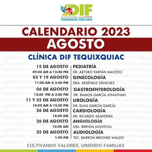 1690988363 Calendario de especialidades y servicios que ofrece la Clinica DIF jpg