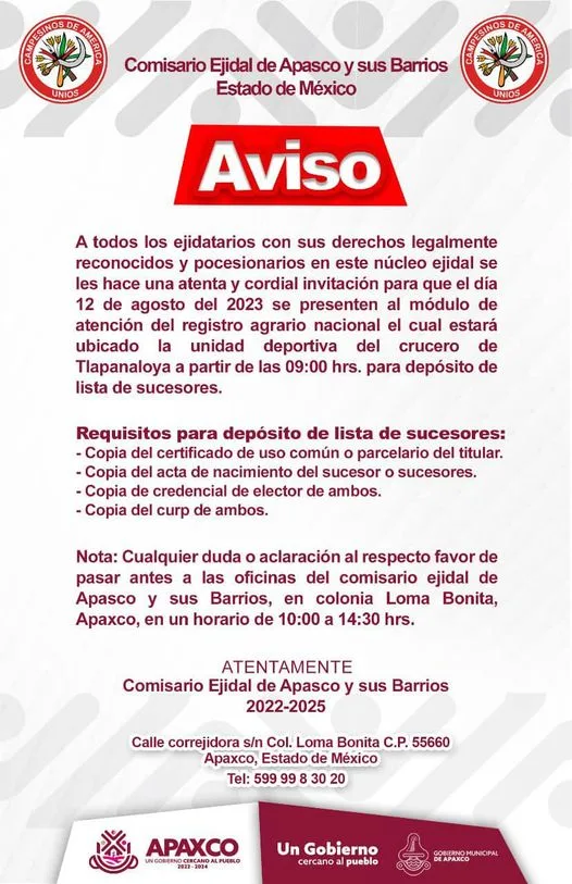 1691262894 AVISO A LA COMUNIDAD EJIDAL jpg