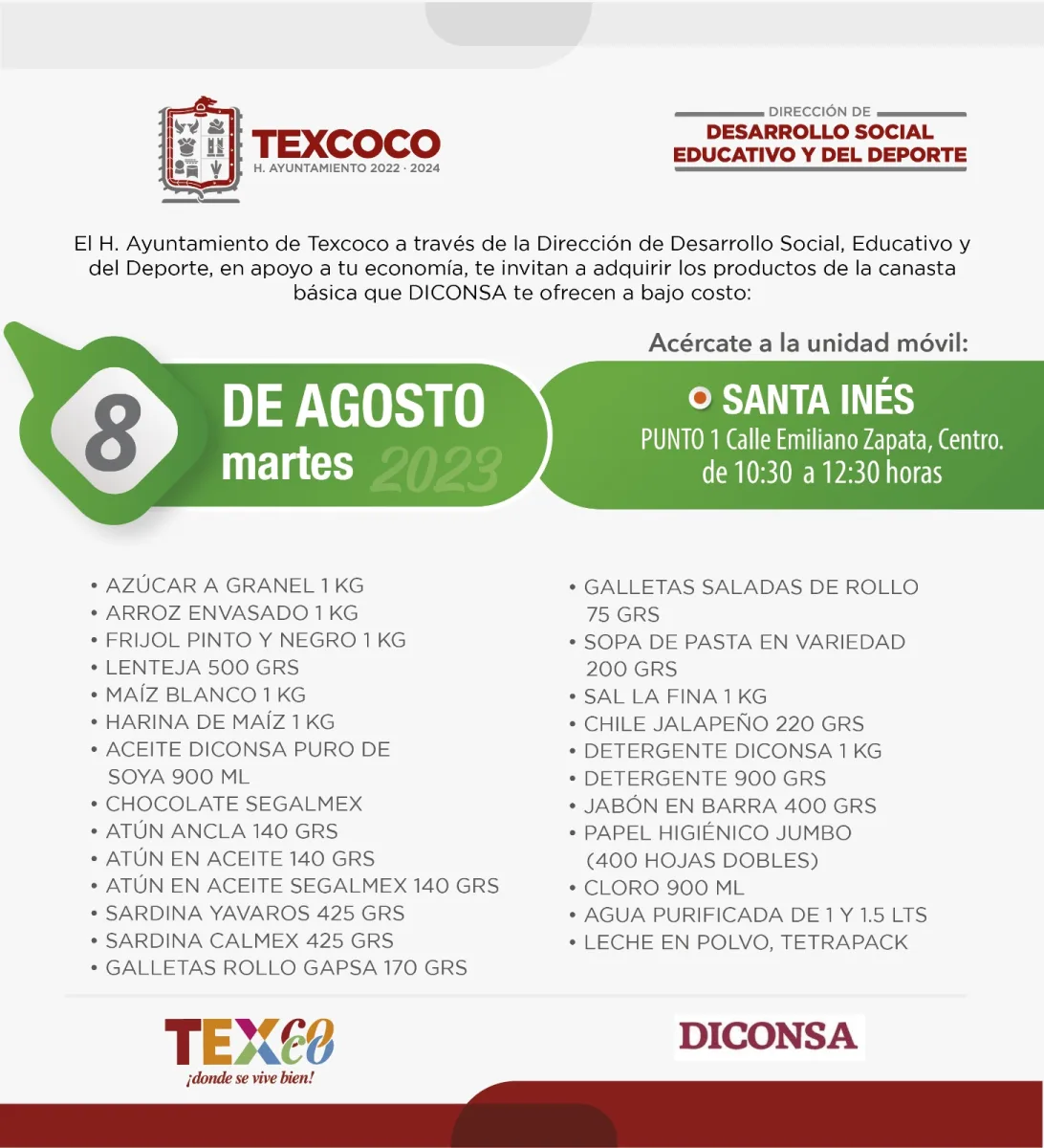 1691440766 875 Informacion importante El Ayuntamiento de Texcoco y DICONSA trae para