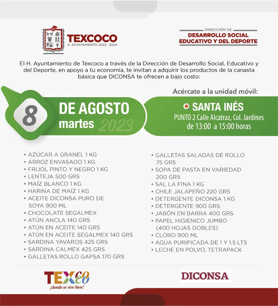 1691440771 980 Informacion importante El Ayuntamiento de Texcoco y DICONSA trae para