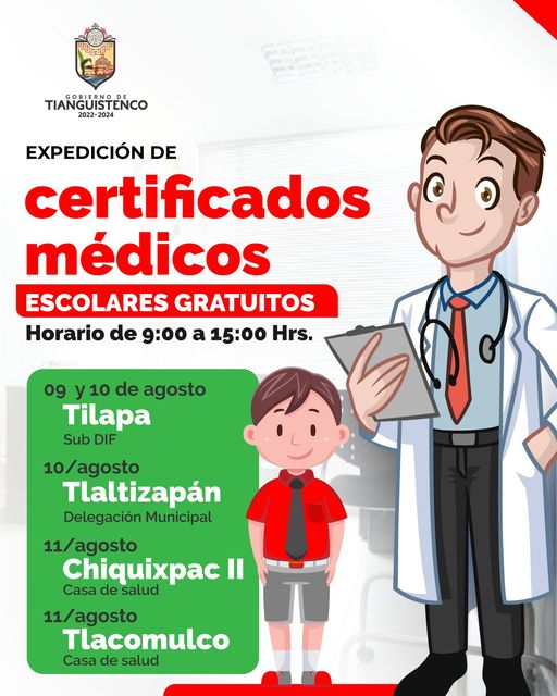 1691610836 259 El Gobierno de Tianguistenco realizara la expedicion de certificados medicos