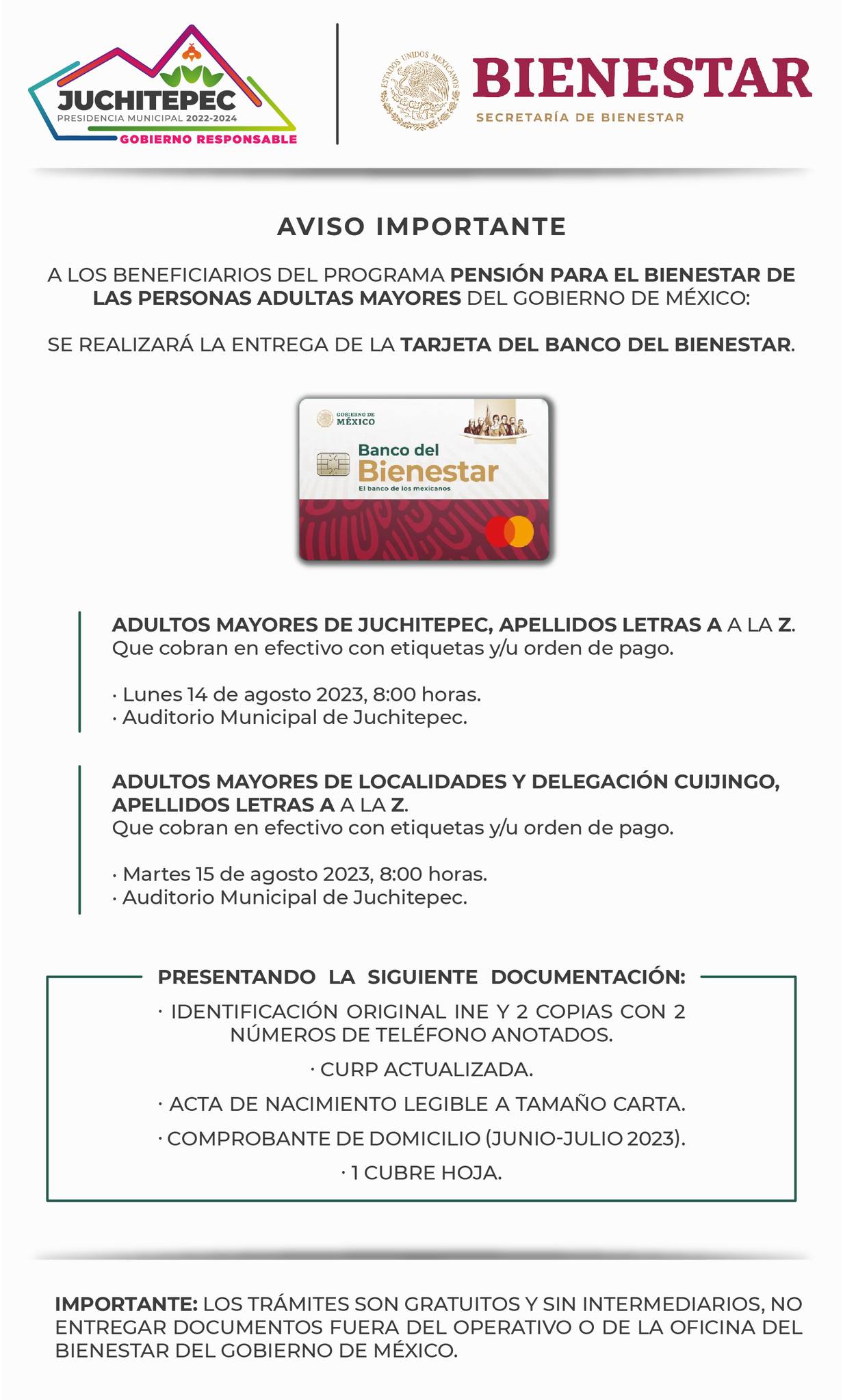 1691677306 545 TarjetaBienestar ¡Importante aviso para nuestros adultos mayores que recibe