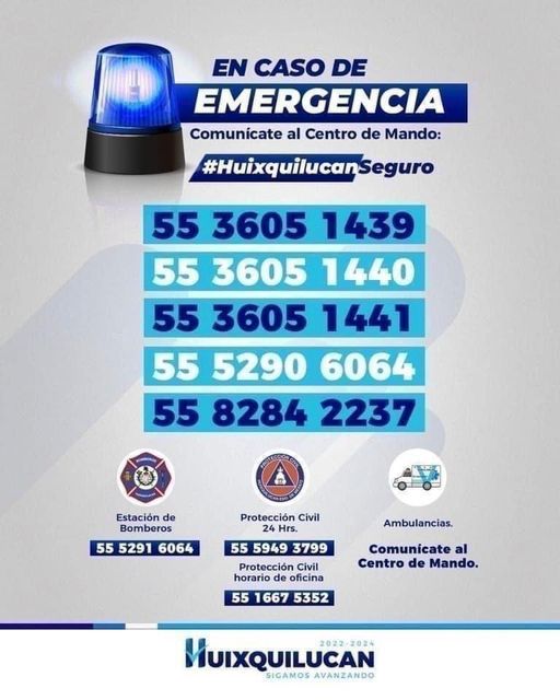 Compartimos los teléfonos de emergencia en Huixquilucan.