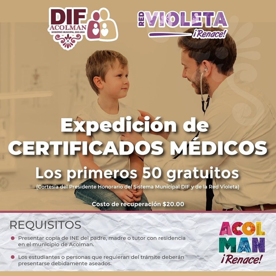 1692046018 232 El SMDIF Acolman te invita a realizar tu CERTIFICADO MEDICO