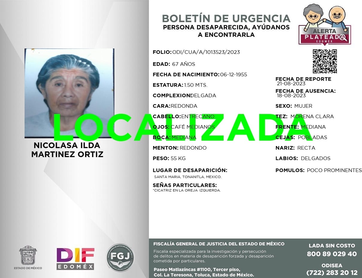 1692967700 241 CENTRAL DE EMERGENCIAS JALTENCO INFORMA PERSONA LOCALIZADA La Direccion d