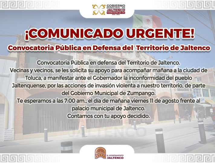 Convocatoria Publica en Defensa del Territorio de Jaltenco