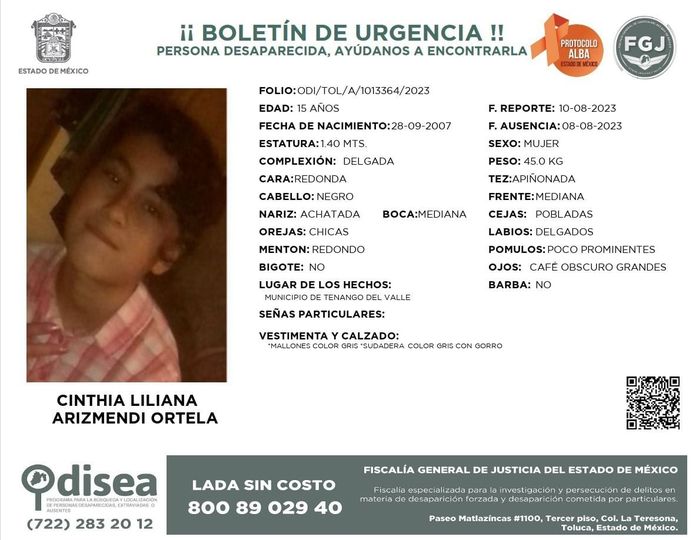 HastaQueAparezca Ayudanos a encontrar a Cinthia Liliana Arizmendi Ortela ¡su