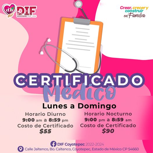 II 𝐂𝐄𝐑𝐓𝐈𝐅𝐈𝐂𝐀𝐃𝐎𝐒 𝐌𝐄́𝐃𝐈𝐂𝐎𝐒 Acercate a DIFCoyotepec y tramita tu certificado