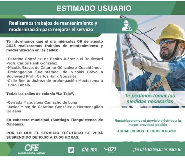 InformacionImportante Este miercoles habra suspension del servicio de Luz Elect jpg