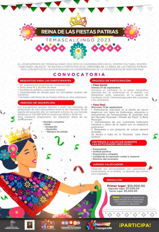 REINA DE LAS FIESTAS PATRIAS TEMASCALCINGO 2023 ¡Consulta la convocatoria