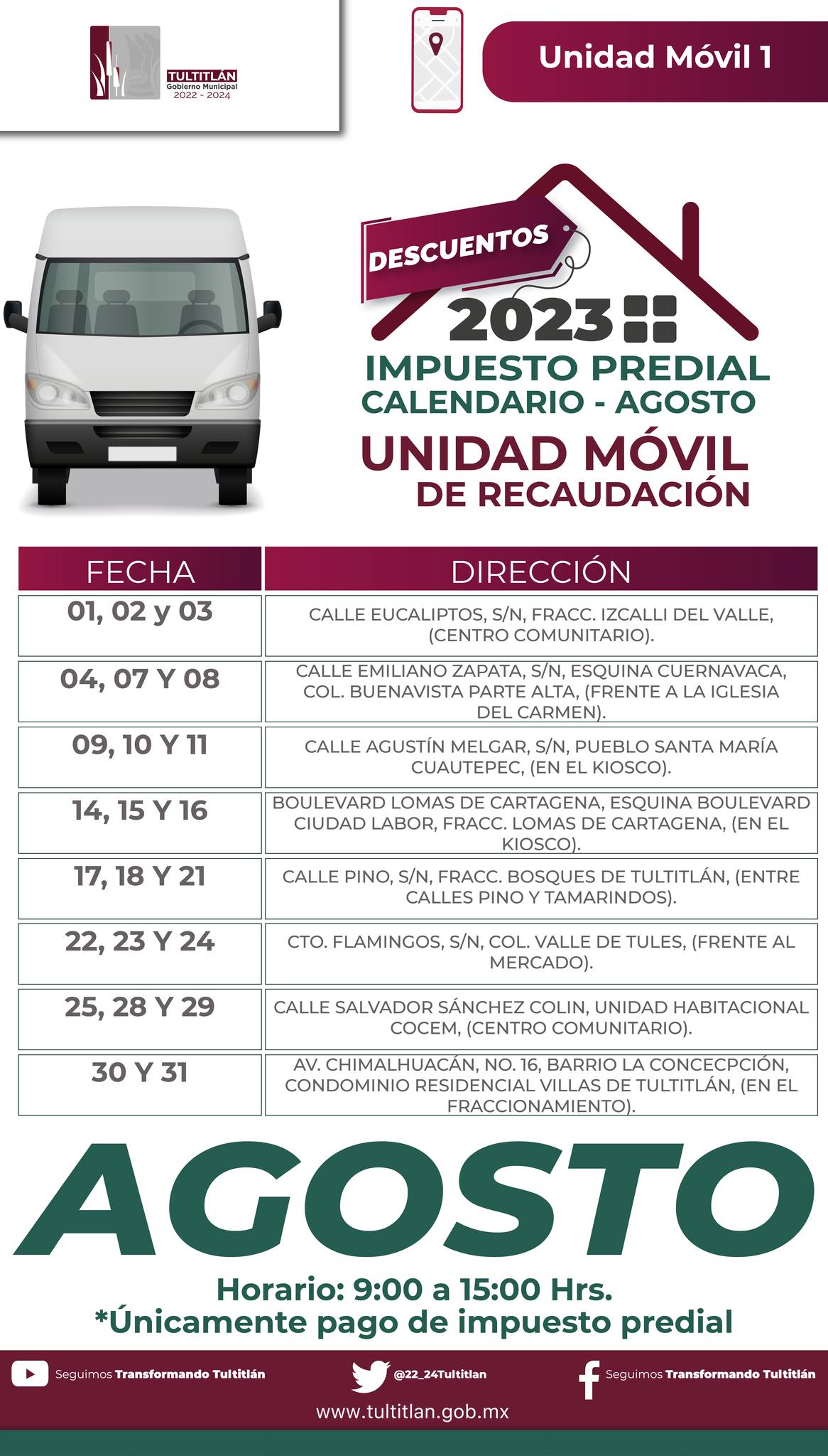 Tultitlan Agendalo Te informamos donde estara ubicada la UnidadMovil de