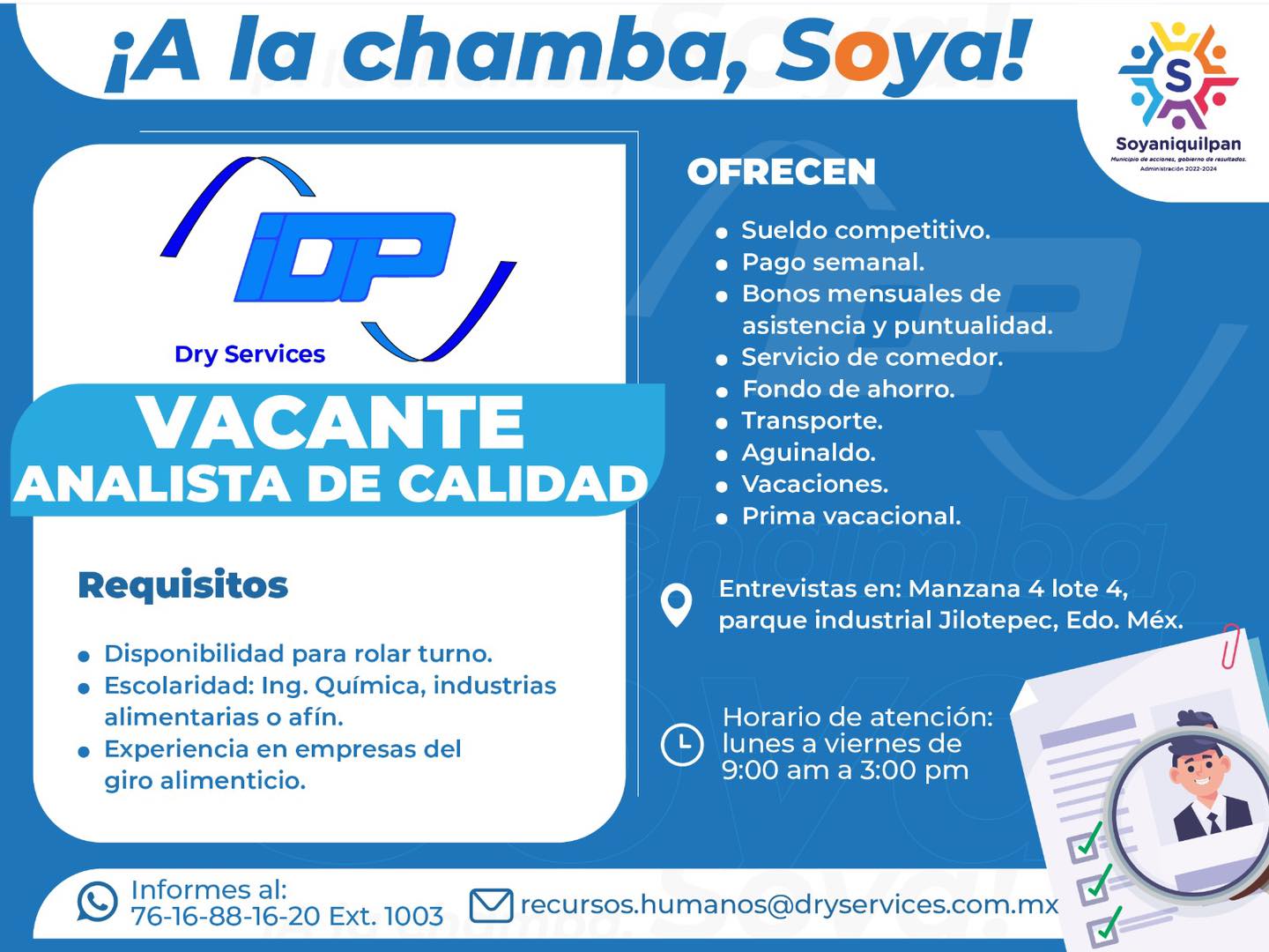 ¡A LA CHAMBA SOYA ¿Te encuentras buscando chamba Te compartimos