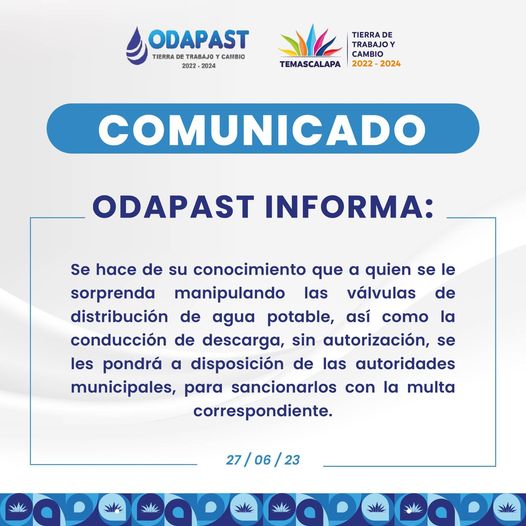 ¡AVISO IMPORTANTE Temascalapa Odapast Agua