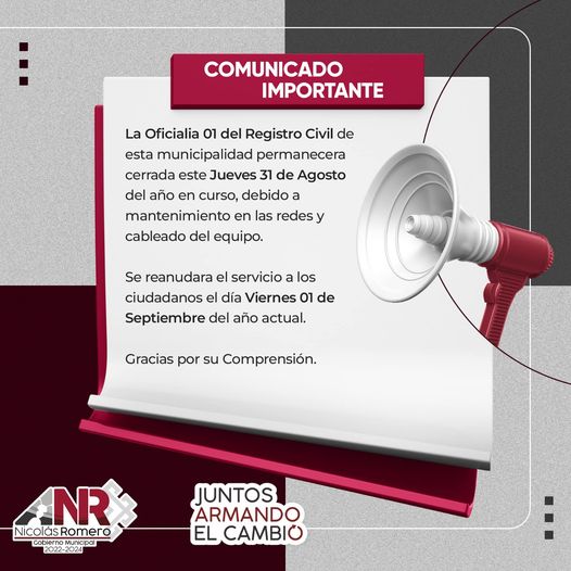 ¡Aviso Importante Les informamos que manana 31 de Agosto la