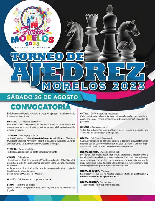 ¡En esta #FeriaMorelos2023 inscríbete en el Gran Torneo de Ajedrez! Te dejamos