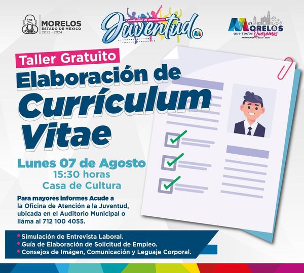 ¡Inscribete al Taller Gratuito para elaborar tu Curriculum Vitae ademas