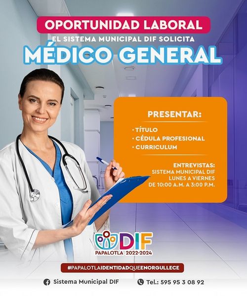 ¡OportunidadLaboral en DIF Municipal Papalotla