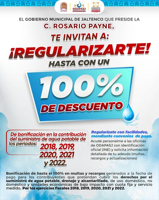 ¡Regulariza tu adeudo con ODAPAS Jaltenco