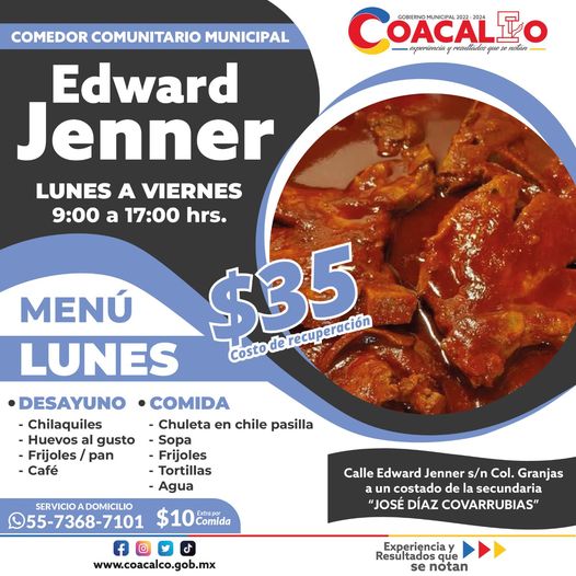 ¡Visitanos en el comedor comunitario Edward JennerCheca el menu que