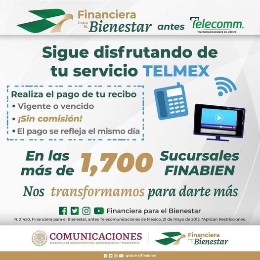 ¿Aún no realizas el pago de tu recibo Telmex? Acércate a la Financiera para el B