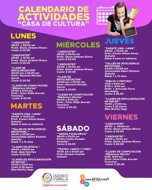 𝗔𝗖𝗧𝗜𝗩𝗜𝗗𝗔𝗗𝗘𝗦 𝗖𝗨𝗟𝗧𝗨𝗥𝗔𝗟𝗘𝗦 Te compartimos las Actividades Culturales Vigentes 20