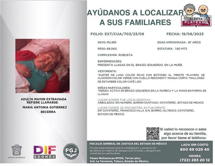 𝗔𝗟𝗘𝗥𝗧𝗔 𝗣𝗟𝗔𝗧𝗘𝗔𝗗𝗔 Solicitamos su ayuda para localizar a los