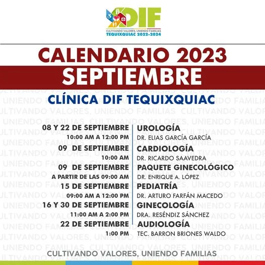 1694031264 Calendario de especialidades y servicios que ofrece la Clinica DIF jpg