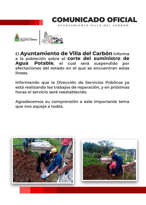 1694467908 COMUNICADO OFICIAL Corte de Suministro de Agua Potable Agradecemos su jpg