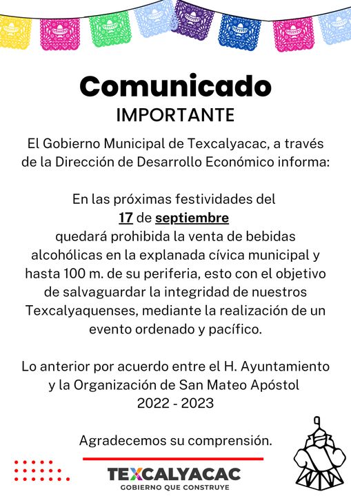 1694991342 537 COMUNICADO IMPORTANTE El Gobierno Municipal de Texcalyacac informa