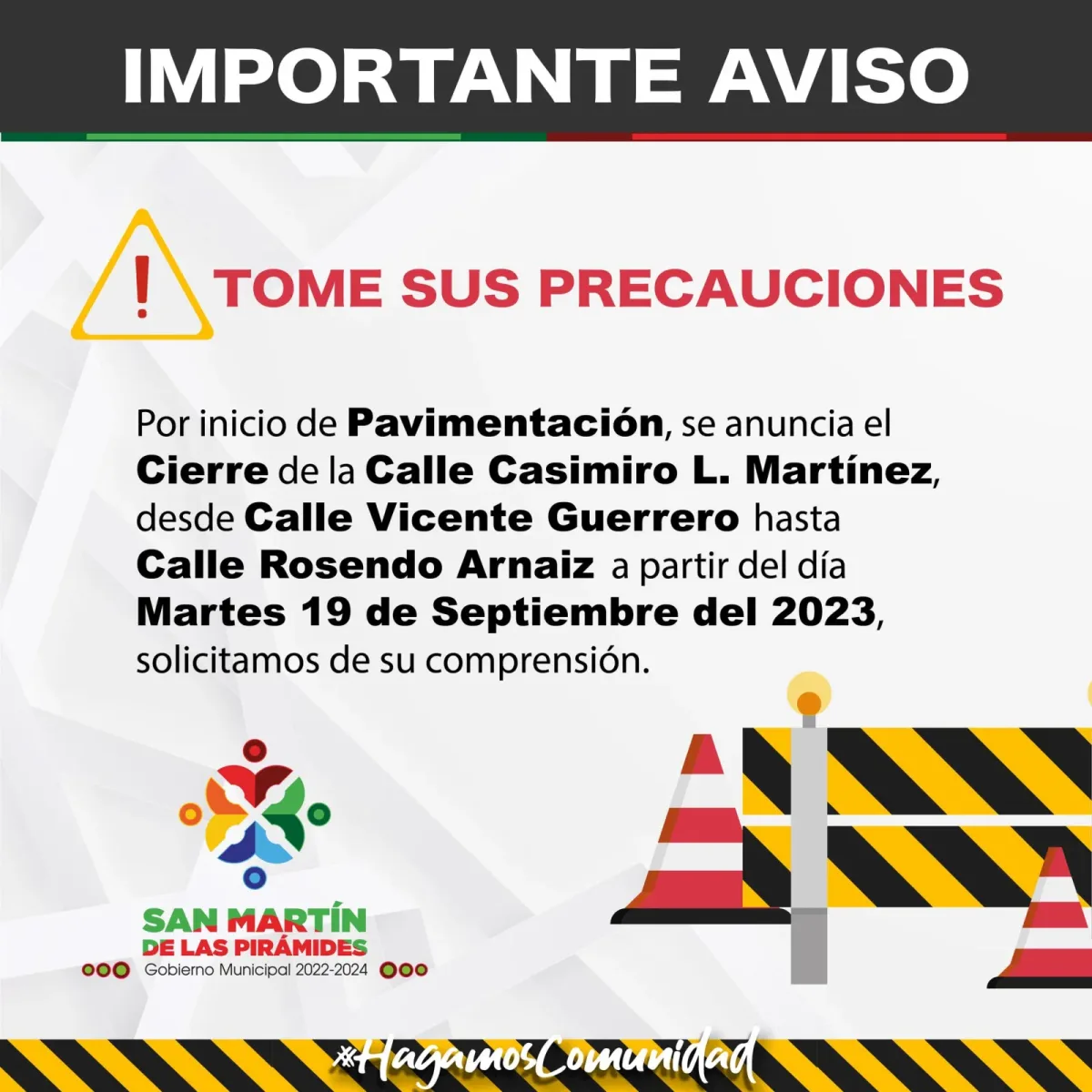 1695138698 AVISO IMPORTANTE INICIO DE PAVIMENTACION Manana martes 19 de Septiembre scaled