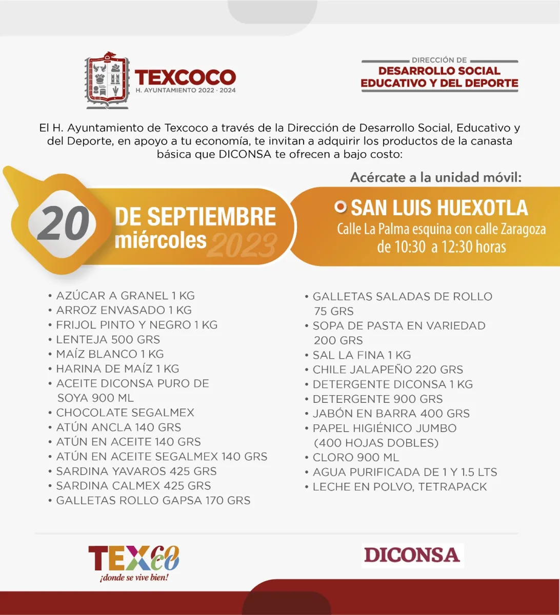 1695152669 218 Informacion importante El Ayuntamiento de Texcoco y DICONSA trae para