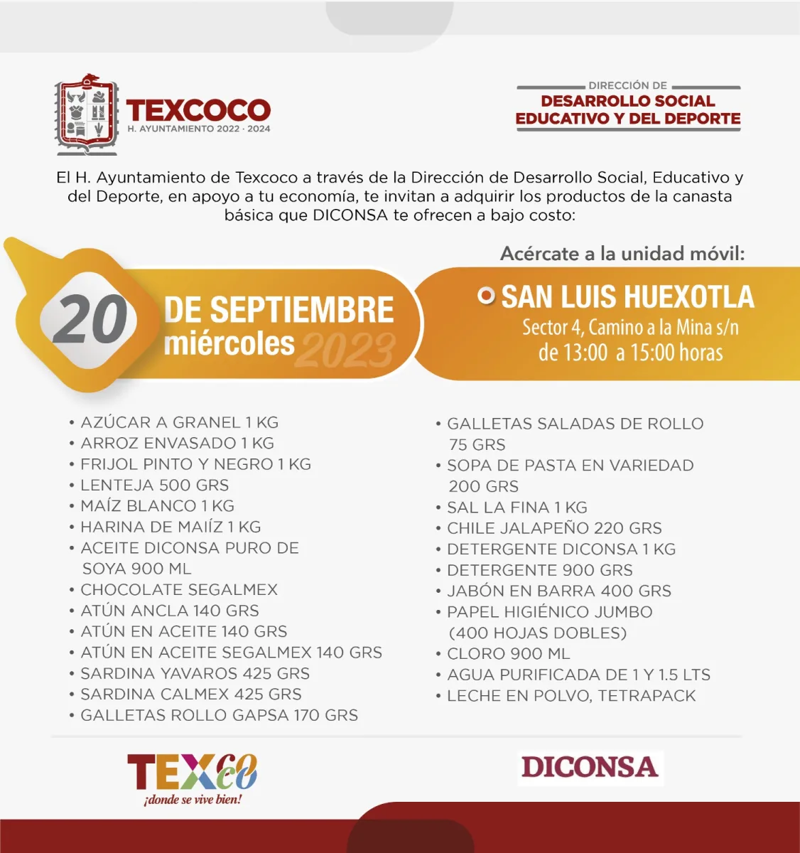 1695152673 182 Informacion importante El Ayuntamiento de Texcoco y DICONSA trae para