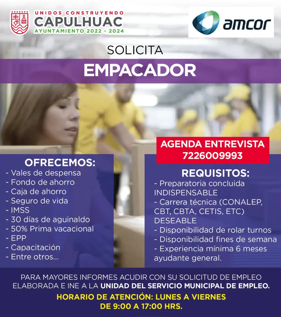 1695660451 609 Atencion El Ayuntamiento de Capulhuac te presenta las siguientes vacantes