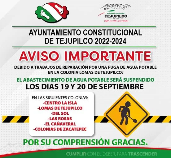 AguaPotable AVISO IMPORTANTE Por reparaciones en la red de jpg