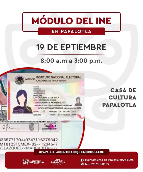 Atencion El modulo del INE estara en Papalotla ¡Tramita