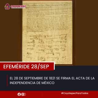 Efemeride II 𝐀𝐂𝐓𝐀 𝐃𝐄 𝐋𝐀 𝐈𝐍𝐃𝐄𝐏𝐄𝐍𝐃𝐄𝐍𝐂𝐈𝐀 𝐃𝐄 𝐌𝐄́𝐗𝐈𝐂𝐎 El 28