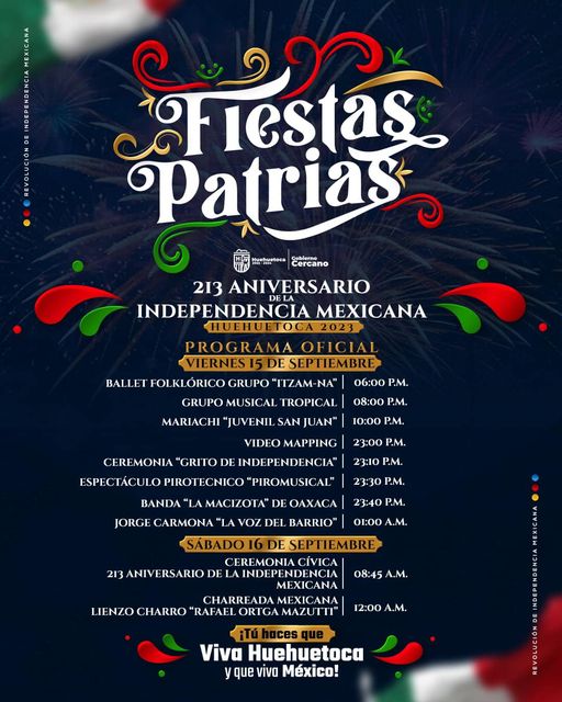 FIESTAS PATRIAS HUEHUETOCA 2023 Te compartimos el programa oficial