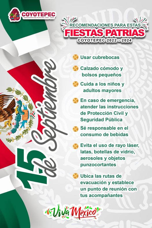 II 𝐑𝐄𝐂𝐎𝐌𝐄𝐍𝐃𝐀𝐂𝐈𝐎𝐍𝐄𝐒 𝐏𝐀𝐑𝐀 𝐅𝐈𝐄𝐒𝐓𝐀𝐒 𝐏𝐀𝐓𝐑𝐈𝐀𝐒 Para unas fiestas patrias seguras