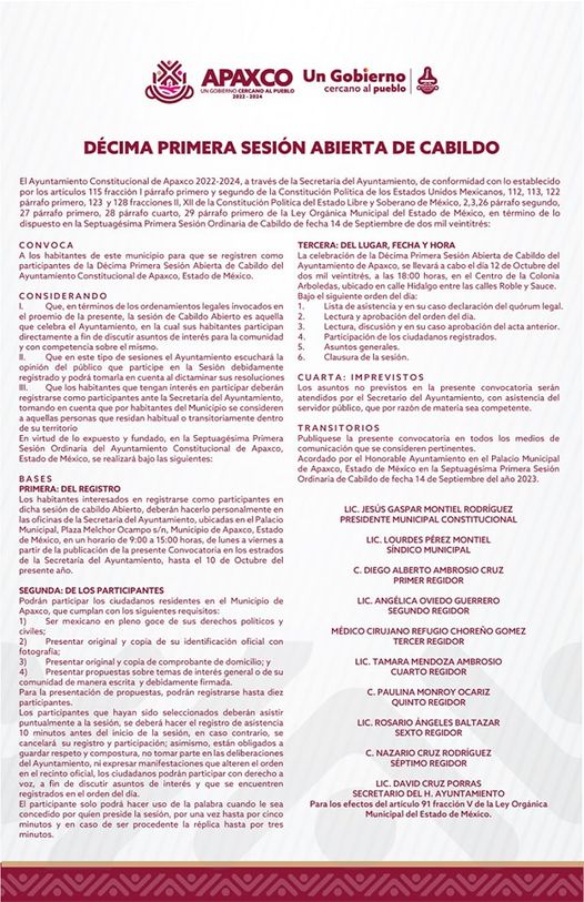 PARTICIPA EN LA DECIMA PRIMERA SESION ABIERTA DE CABILDO A