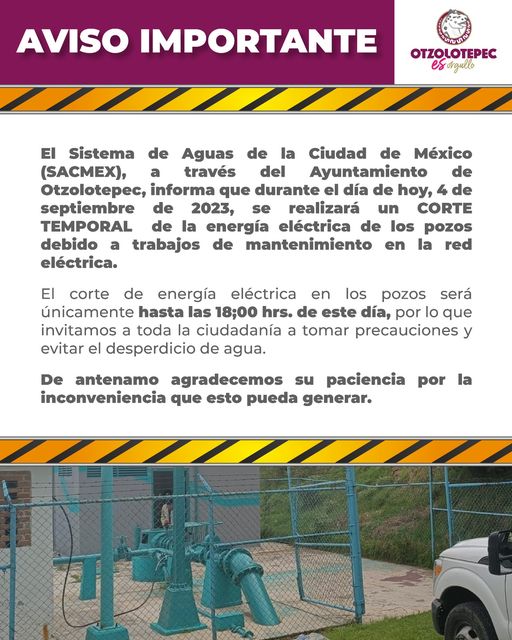 ¡ATENCION VECINOS Debido a trabajos de mantenimiento en pozos hay