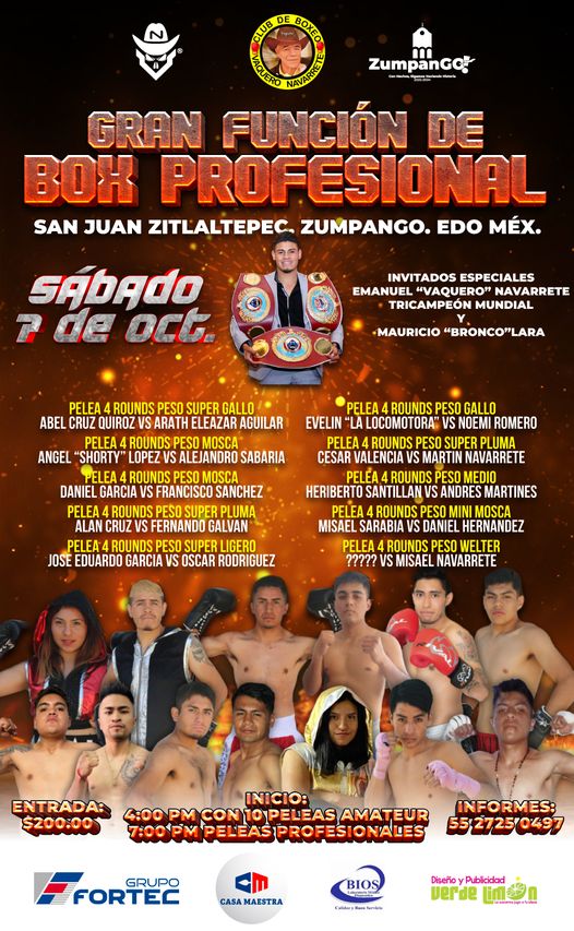 ¡Atencion aficionados al boxeo de ZumpanGO Nos complace invitarles a