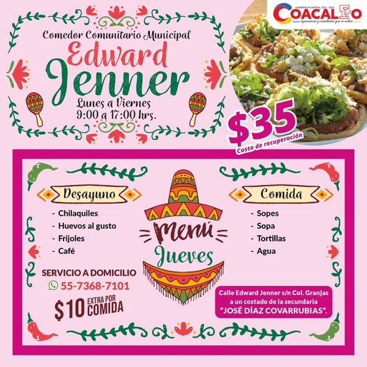 ¡Jueves de chilaquiles en el comedor comunitario ¡Checa el menu