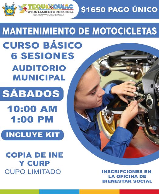 ¡Nuevo curso de mantenimiento de motocicletas La Direccion de Bienestar